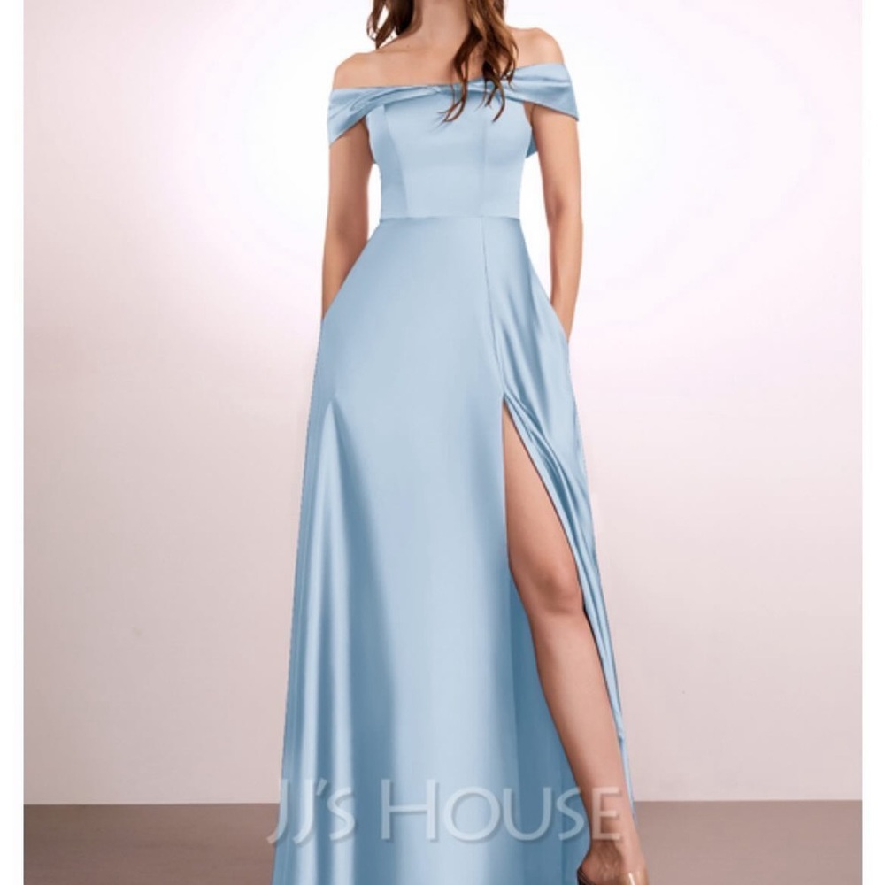 A-Line Off-the-Shoulder Floor-Length Satin Bridesmaid Dress #262596 JJ House